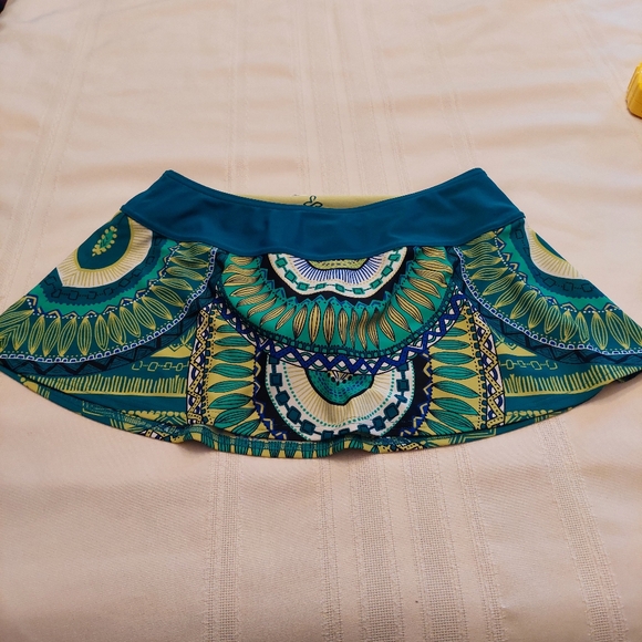 Prana swim bikini bottom skirt teal boho abstract print. Size XS - Picture 2 of 13
